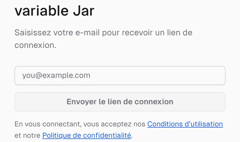 La connexion à l’application web — saisissez votre e-mail et appuyez sur Envoyer le lien de connexion
