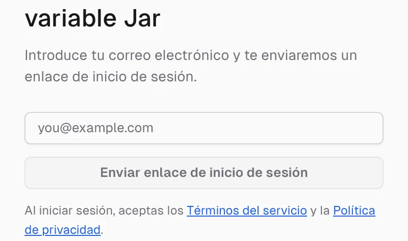 El inicio de sesión de la aplicación web — escribe tu correo y pulsa Enviar enlace de inicio de sesión