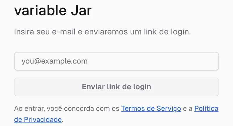 O login do app web — digite seu e-mail e clique em Enviar link de login