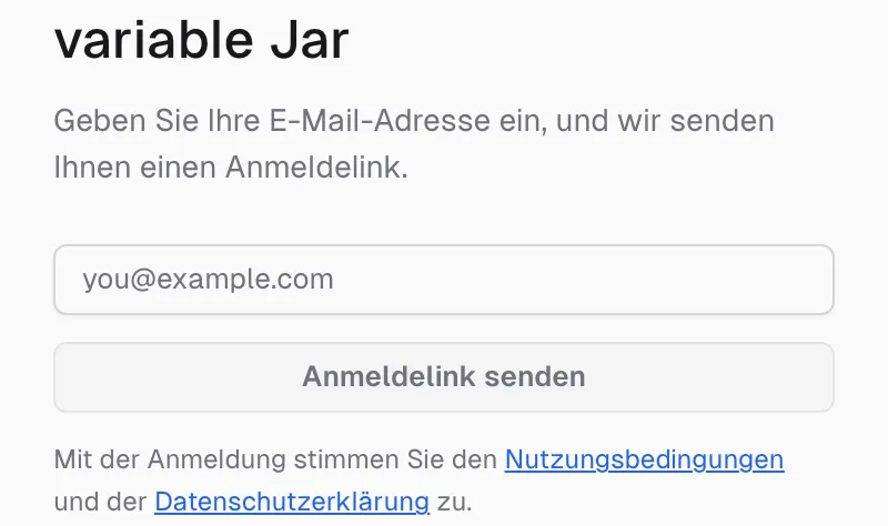Die Anmeldung der Web-App — E-Mail eingeben und Anmeldelink senden drücken