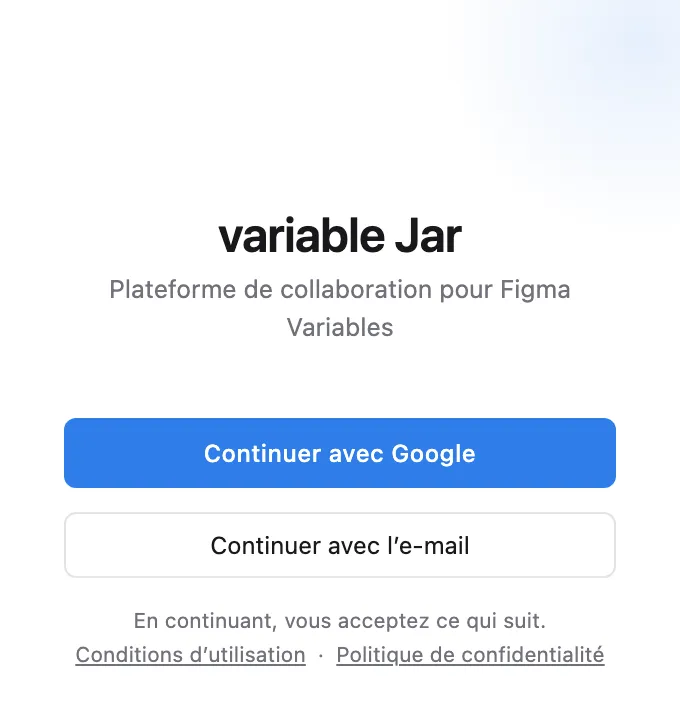 Le panneau de connexion du plugin — Continuer avec Google ou Continuer avec l’e-mail