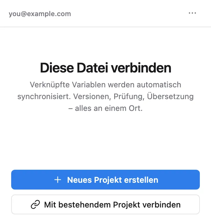 Der Bildschirm Diese Datei verbinden – Neues Projekt erstellen oder Mit bestehendem Projekt verbinden