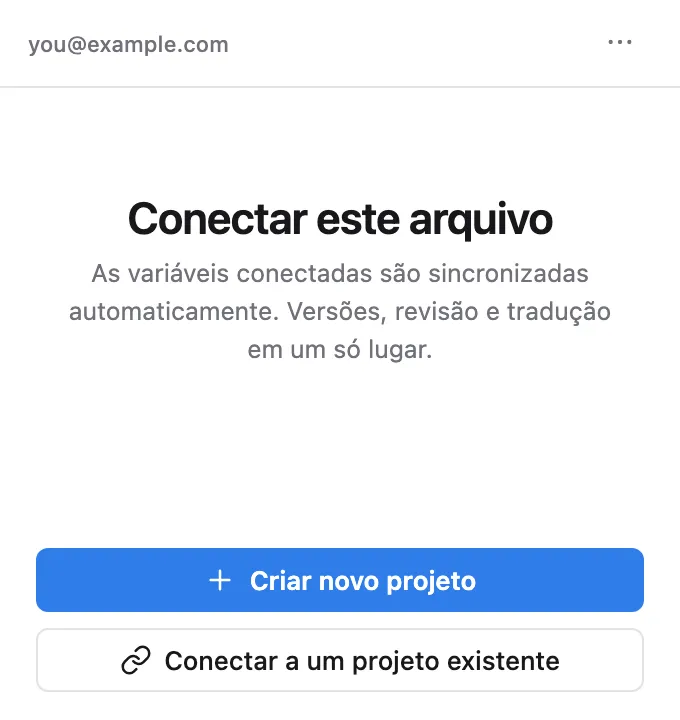 A tela Conectar este arquivo — Criar novo projeto ou Conectar a um projeto existente