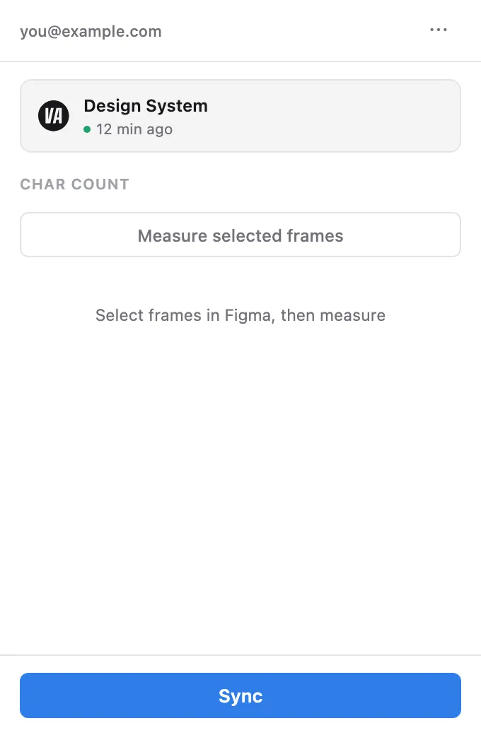 The connected plugin panel — project name, last sync time, and the Sync button