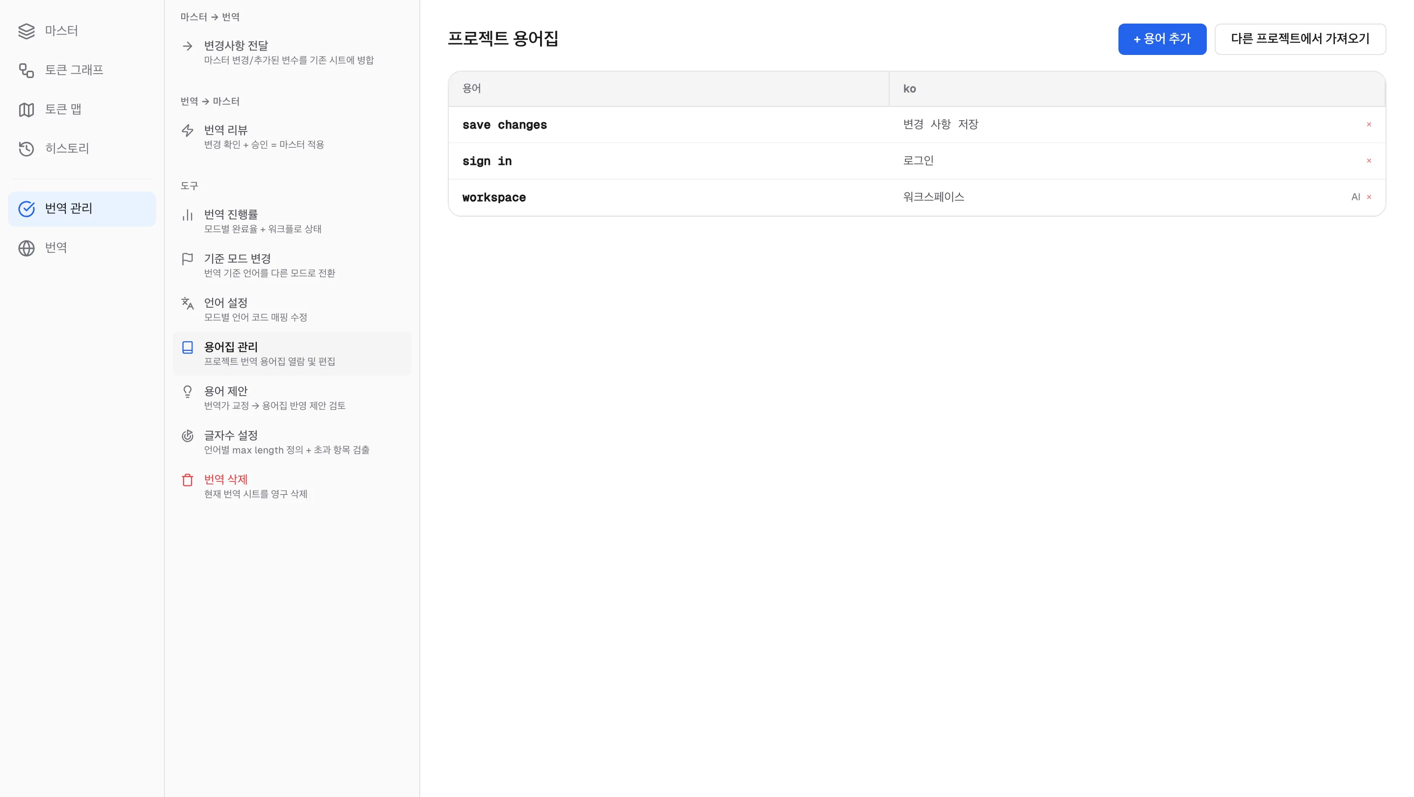 프로젝트 용어집 — 원문, 번역, 출처(사용자 · AI)